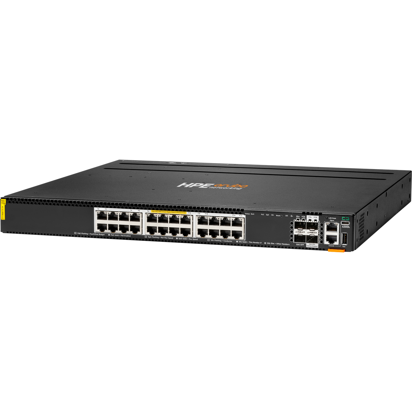 HPE Aruba Networking CX 6300L 24p Smart Rate 1G/2.5G/5G/10G CL6 2p SFP56 50G 2p SFP28 25G L2 Switch