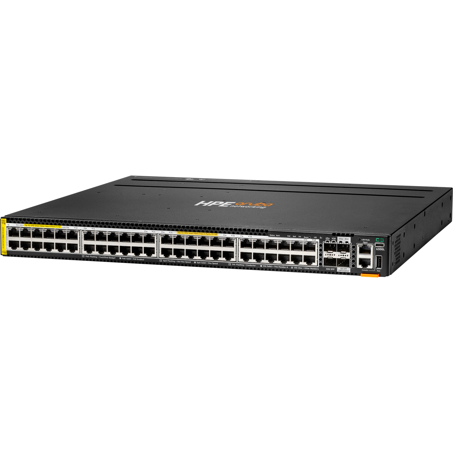 HPE ANW CX 6300L 48p Smart Rate 100M/1G/2.5G/5G Class6/8 2p SFP56 50G 2p SFP+ 1G/10G LRM Layer2 Sw