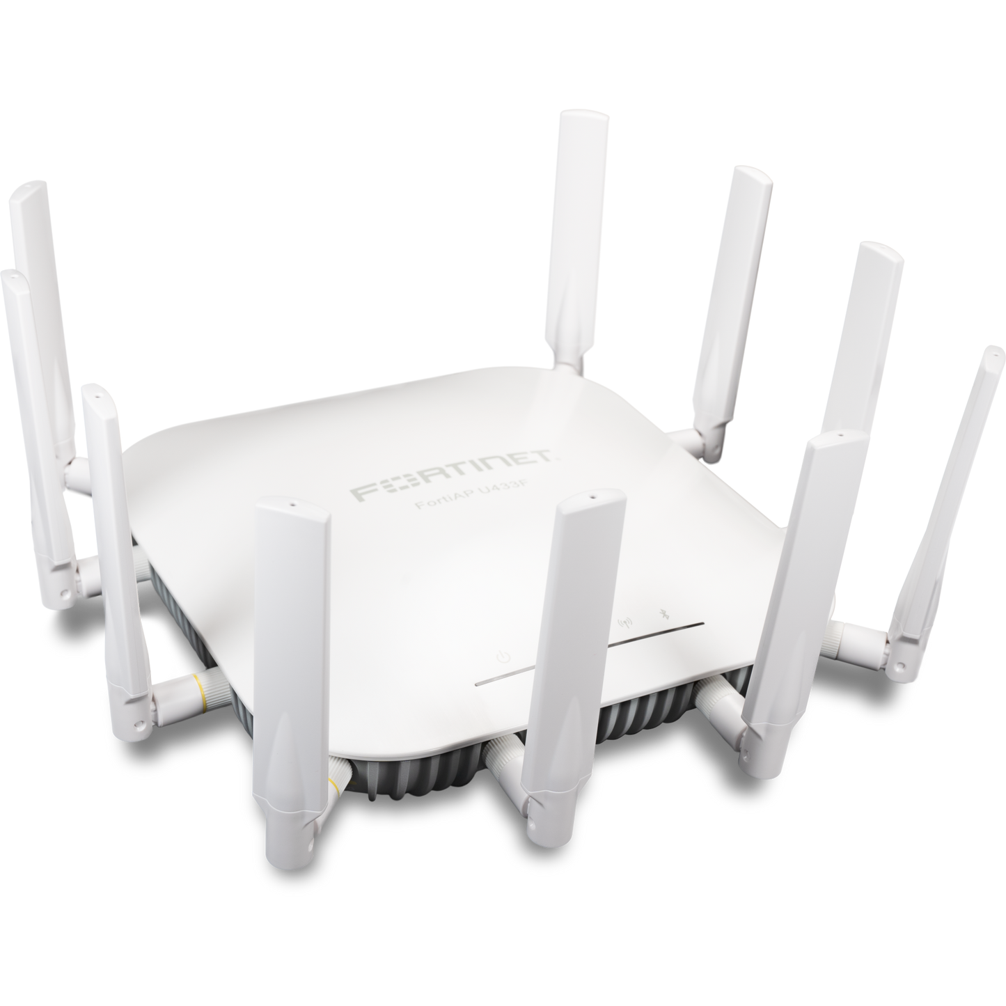 FortiAP-U433F Indoor Wireless Universal AP - Tri radio (2x 802.11 a/b/g/n/ac/ax, 4x4 MIMO and 1x 802.11 a/b/g/n/ac Wave 2, 2x2 MU-MIMO), external antennas included, 1x 100/1000/2500 Base-T RJ45, 1x 10/100/1000 Base-T RJ45, BT/BLE, 1x Type A  [FAP-U433F-E]