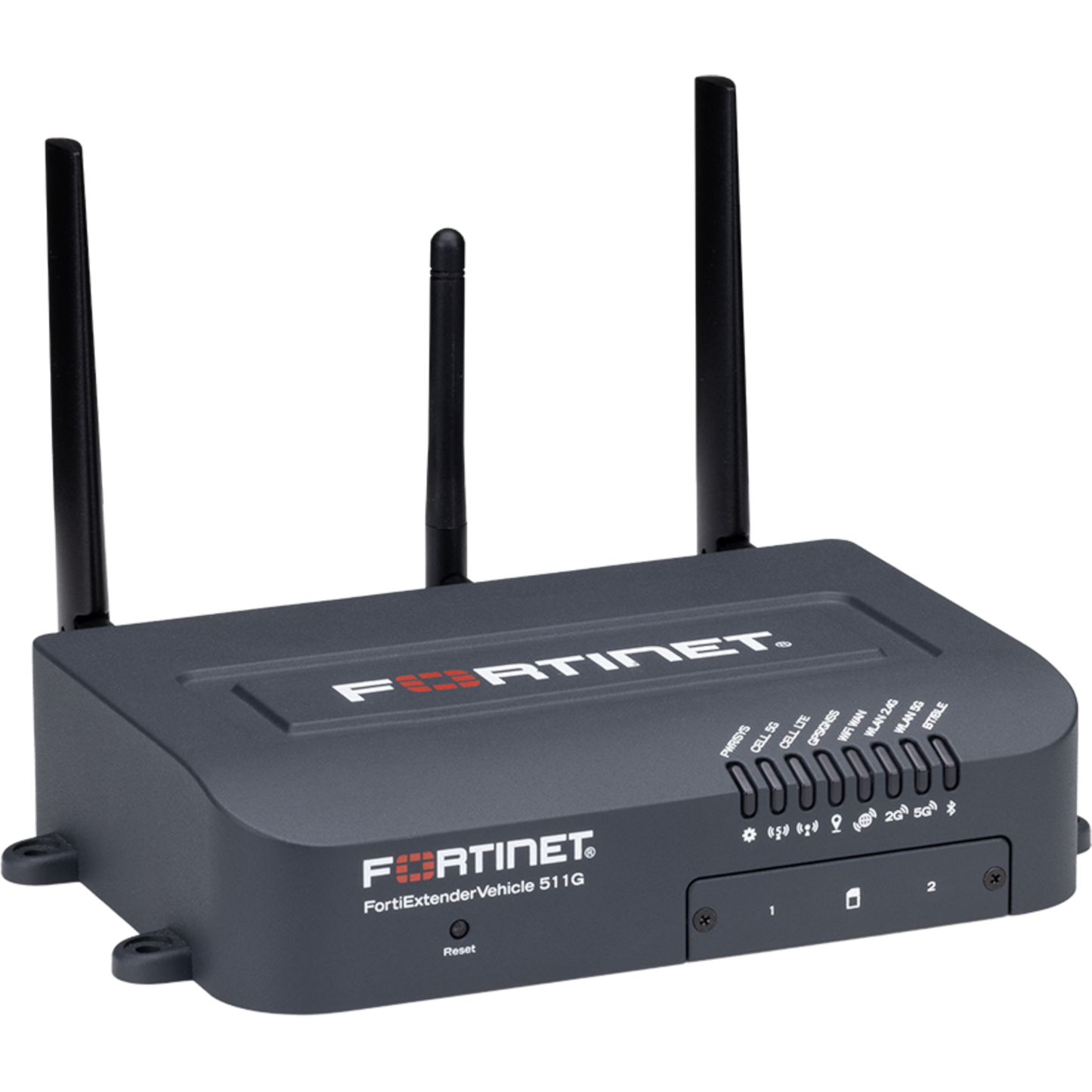 FortiExtenderVehicle-511G Rugged Broadband Wireless WAN Router for Vehicle and OT applications with 1x "Dual SIM 5G Sub-6GHz M.2 Module (DL/UL=3.4Gbps/0.46Gbps)" + 1x reserved eSIM for NA/EMEA/APAC Carriers. It has 1x 2.5GE WAN + 4x GE LAN RJ [FEV-511G-V]