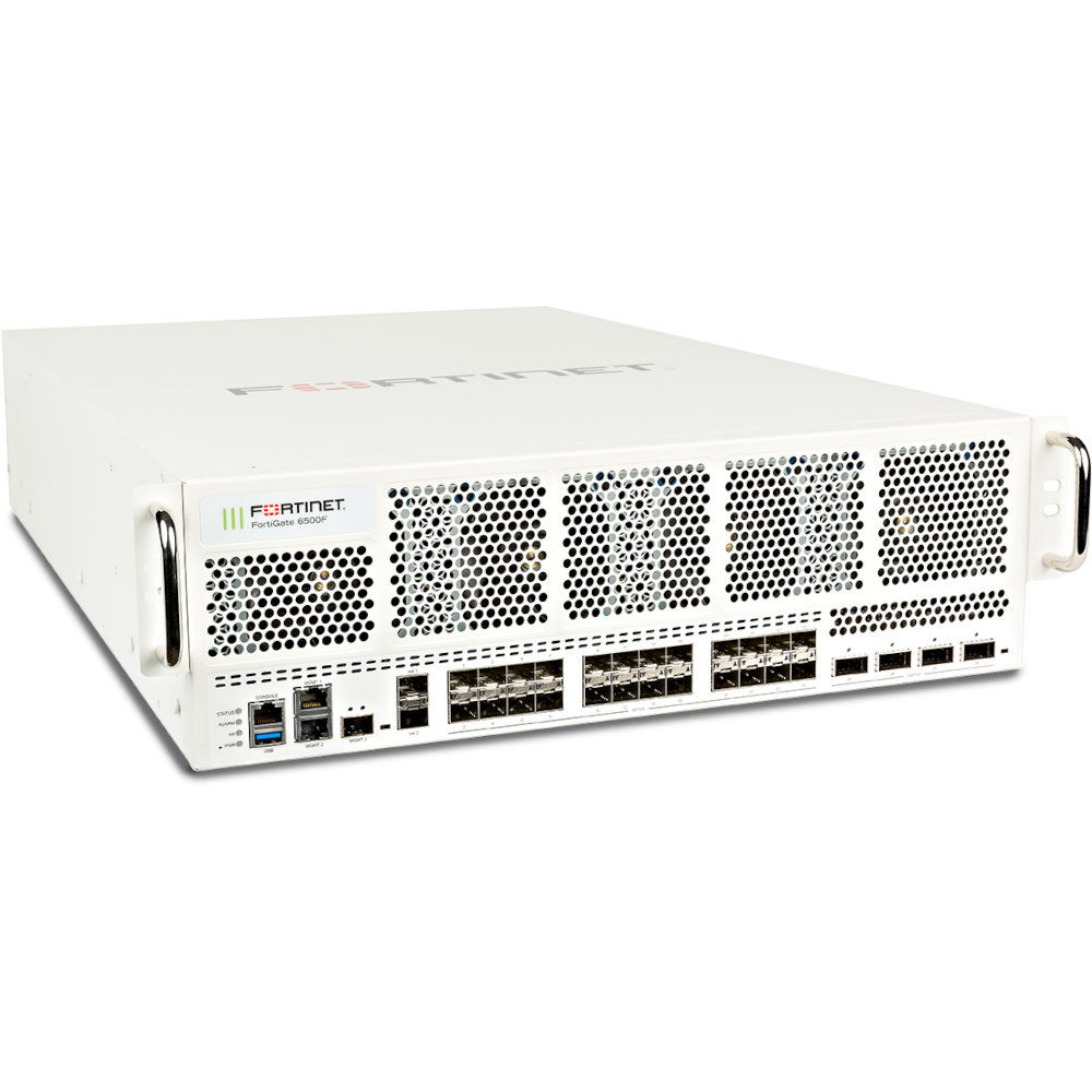 FortiGate-6500F-DC 4 x 100/40GE QSFP28 slots, 24 x 25/10GE SFP+ slots, 2 x 1GE RJ45 management ports, 2x 10GE SFP+ HA ports, 1x 10GE SFP+ MGMT port and 2 x DC power supplies [FG-6500F-DC]