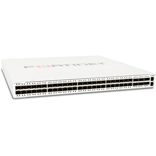 FortiSwitch-1048E Layer 2/3 FortiGate switch controller compatible switch with 48 x GE/10GE SFP/SFP+ slots and 6 x 40GE QSFP+ or 4 x 100GE QSFP28. Dual AC power supplies [FS-1048E]