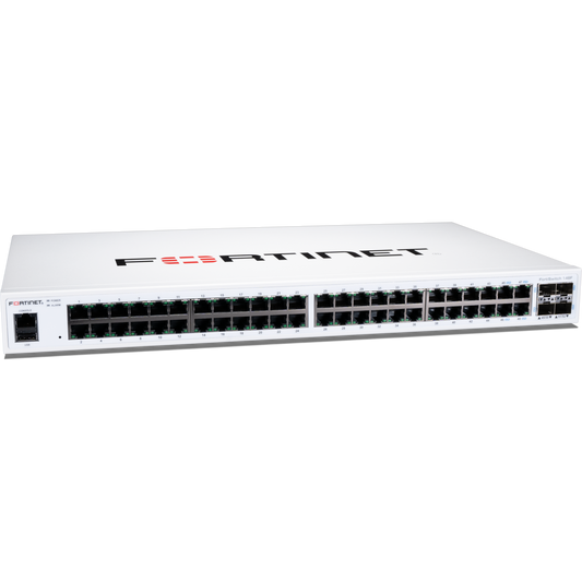 FortiSwitch-148F Layer 2 FortiGate switch controller compatible switch with 48x 1G RJ45 and 4x 10G/1G SFP+/SFP ports and 1x RJ45 console port. [FS-148F]