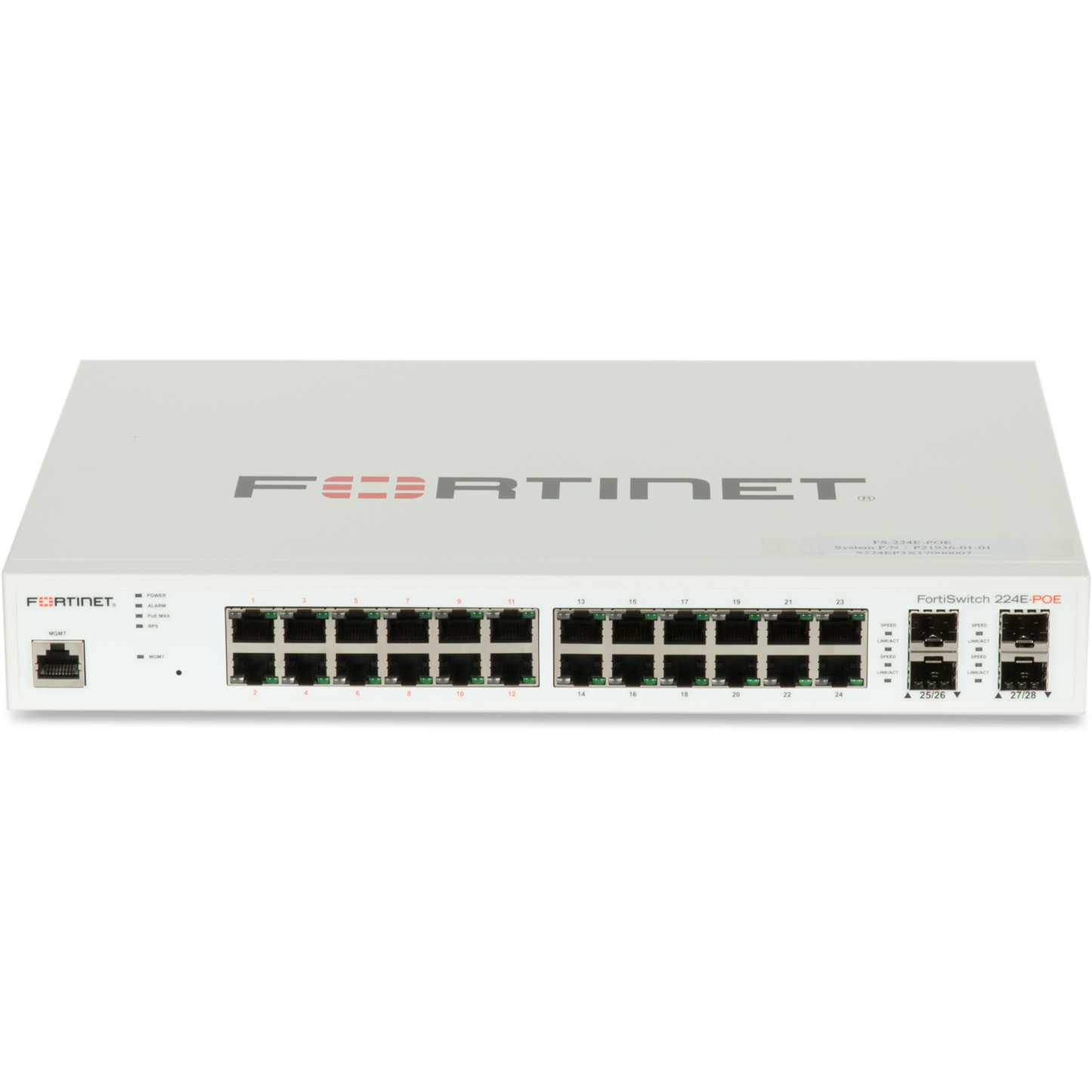 FortiSwitch-224E-POE Layer 2/3 FortiGate switch controller compatible PoE+ switch with 24 x GE RJ45 ports, 4 x GE SFP, with automatic Max 180W POE output limit [FS-224E-POE]