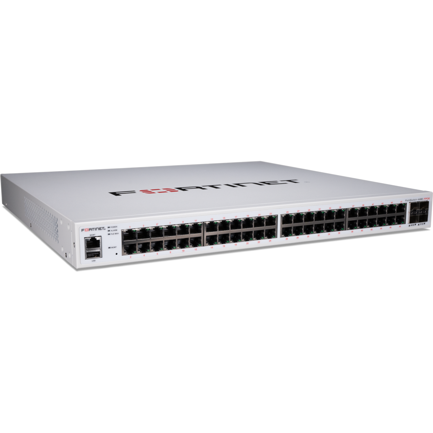 FortiSwitch-448E-FPOE Layer 2/3 FortiGate switch controller compatible PoE+ switch with 48 x GE RJ45 ports, 4 x 10 GE SFP+, with automatic Max 772W POE output limit [FS-448E-FPOE]