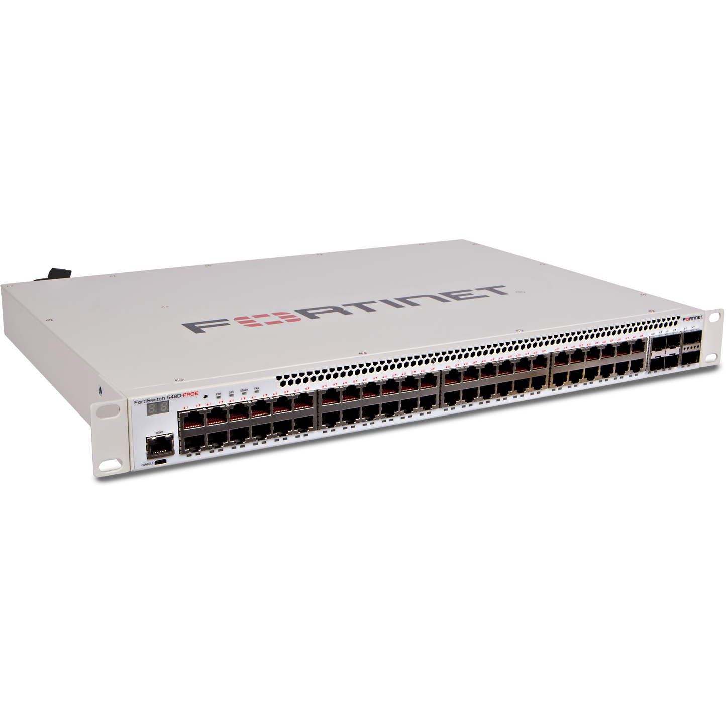 FortiSwitch-548D-FPOE Layer 2/3 FortiGate switch controller compatible PoE+ switch with 48 x GE RJ45 ports, 4 x 10 GE SFP+ and 2 x 40 GE QSFP+, with automatic Max 750W POE output limit [FS-548D-FPOE]